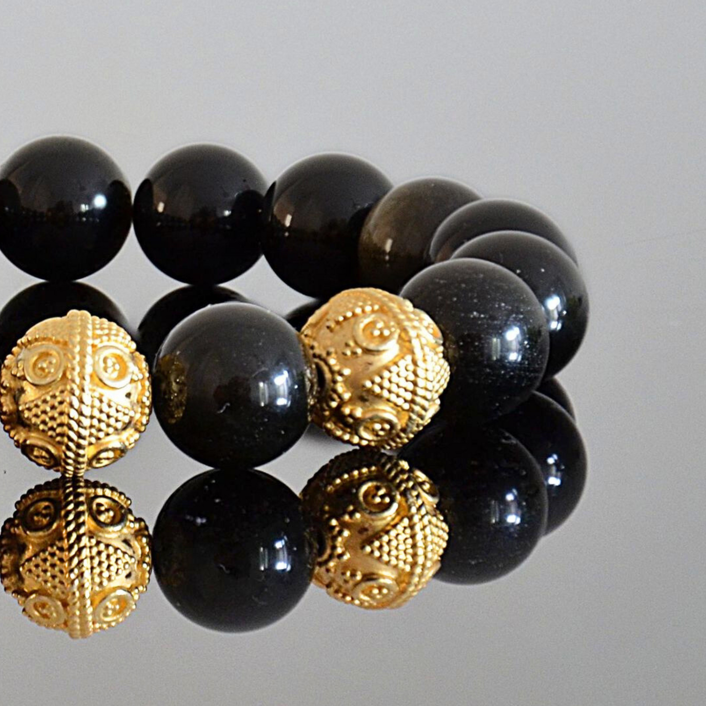 Men's Luxury Gold & Obsidian Beaded Bracelet