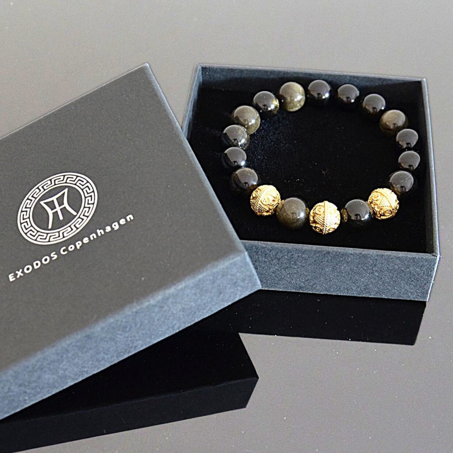Men's Luxury Gold & Obsidian Beaded Bracelet