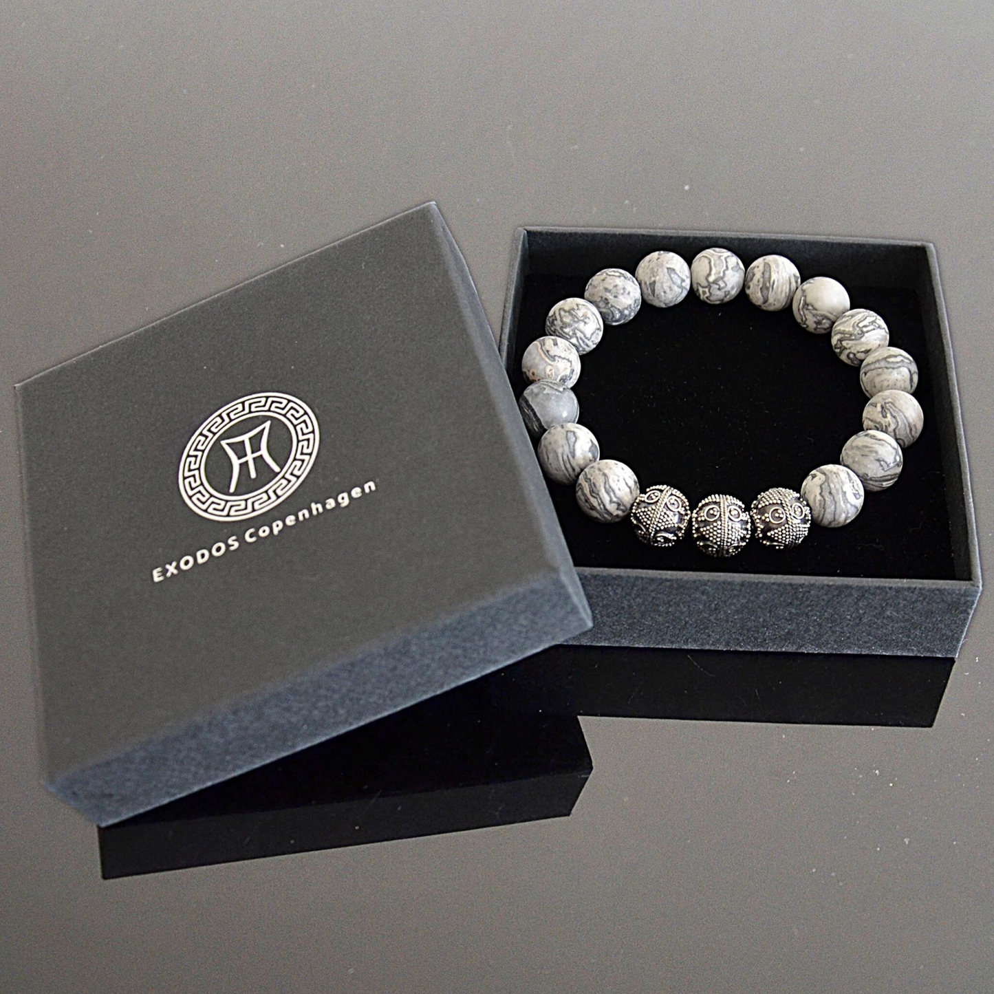 picasso jasper and silver bracelet in exodos copenhagen gift box