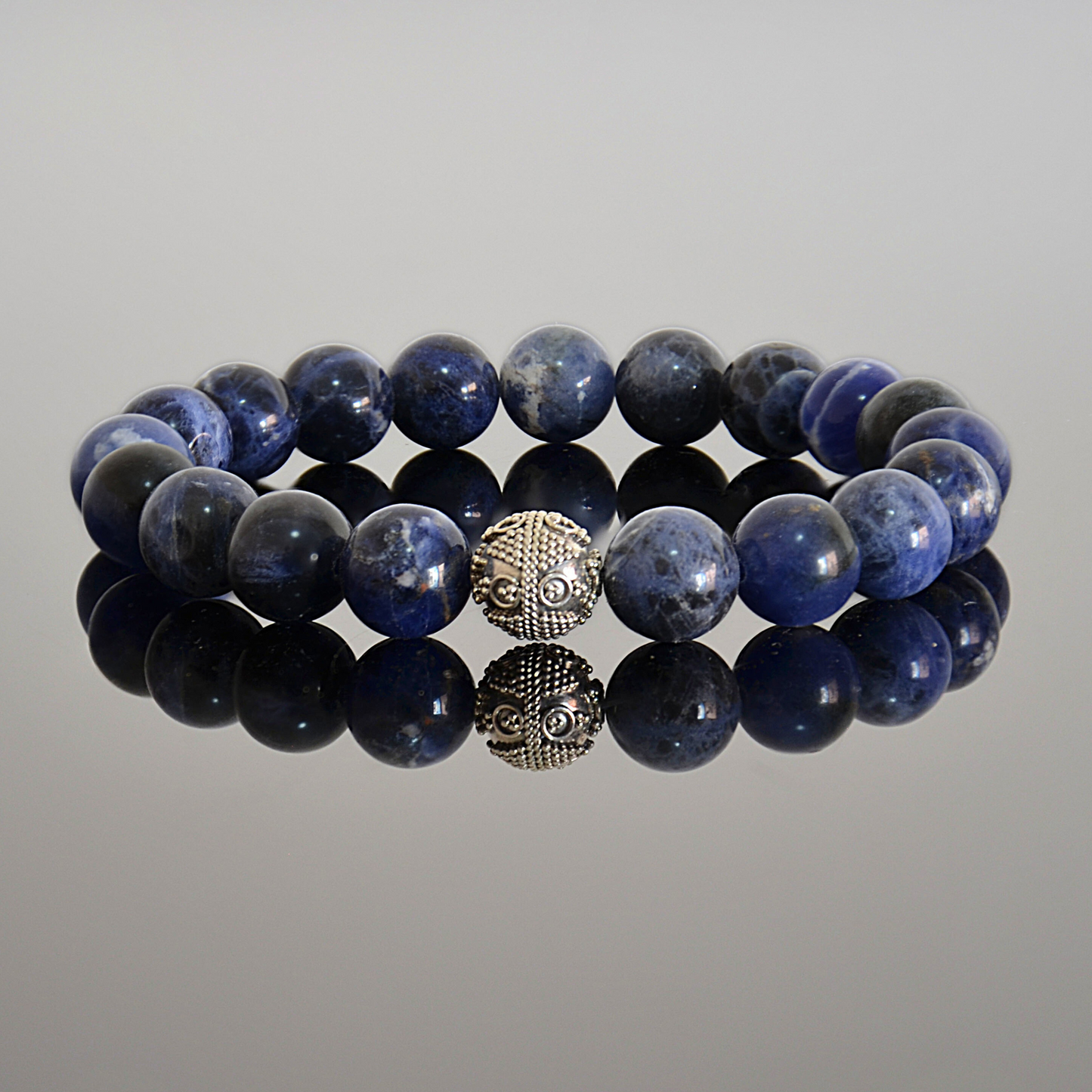 Men’s Blue Sodalite Bracelet with Sterling Silver - Deep Blue Elegance