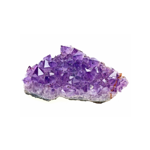 Purple crystal cluster on a white background