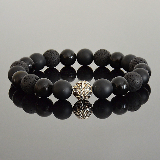 Men’s Black Stone Bracelet – 1 Sterling Silver Bead