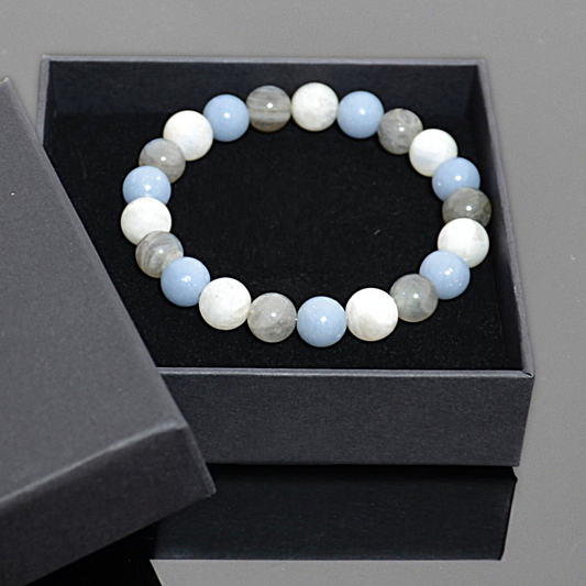 Moonstone, Angelite & Labradorite Beaded Bracelet