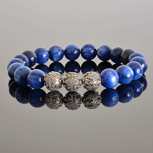 Blue Kyanite and Sterling Silver Beaded Bracelet