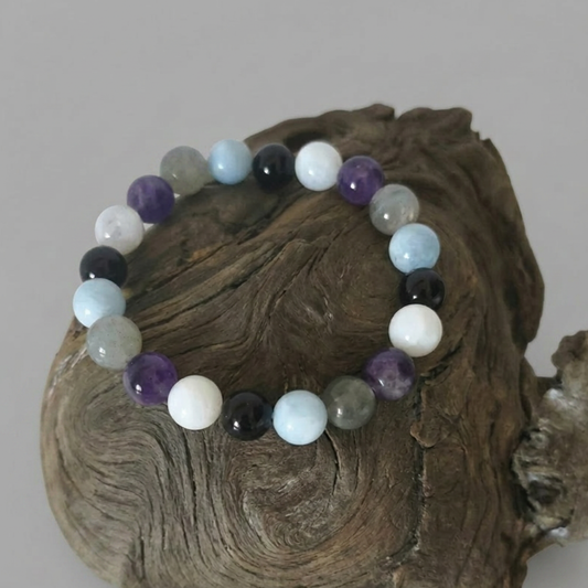 Pulsera de cuentas de fosfosiderita morada