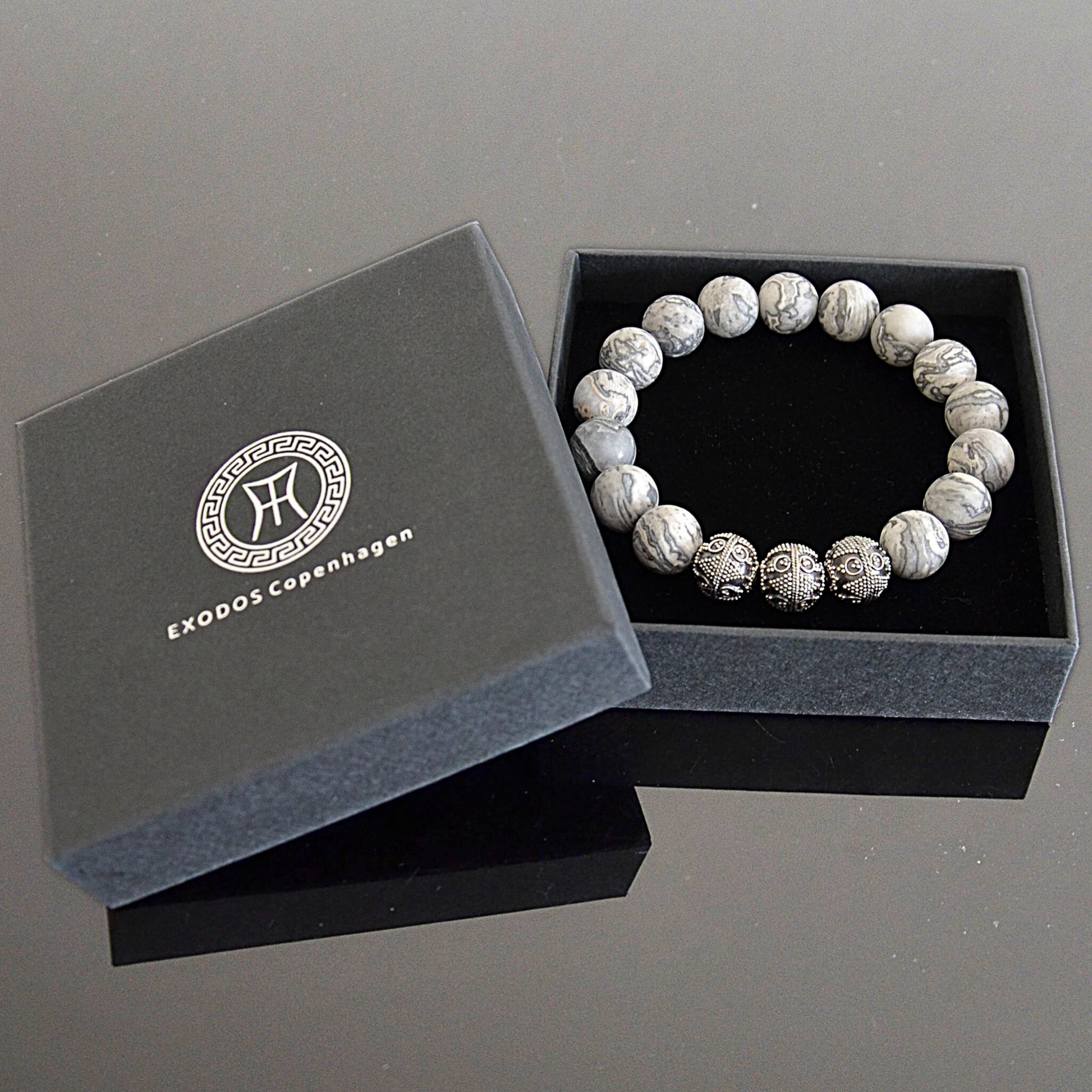 picasso jasper and silver bracelet in exodos copenhagen gift box