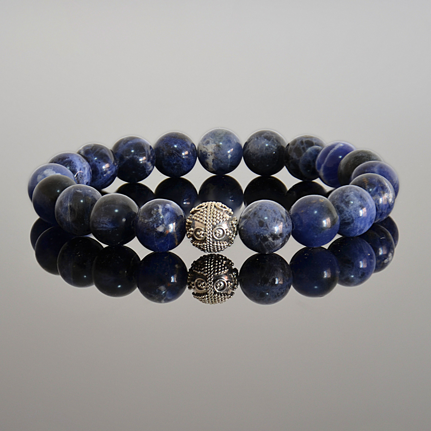 Men's Blue Sodalite and Sterling Silver Beaded Bracelet